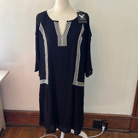 White Mark black white cold shoulder embroidered front dress Size XL New - Picture 1 of 10